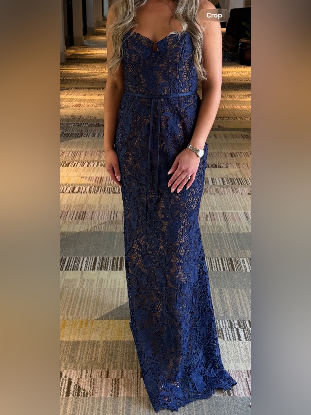 Marchesa Note Navy Lace Maxi Dress